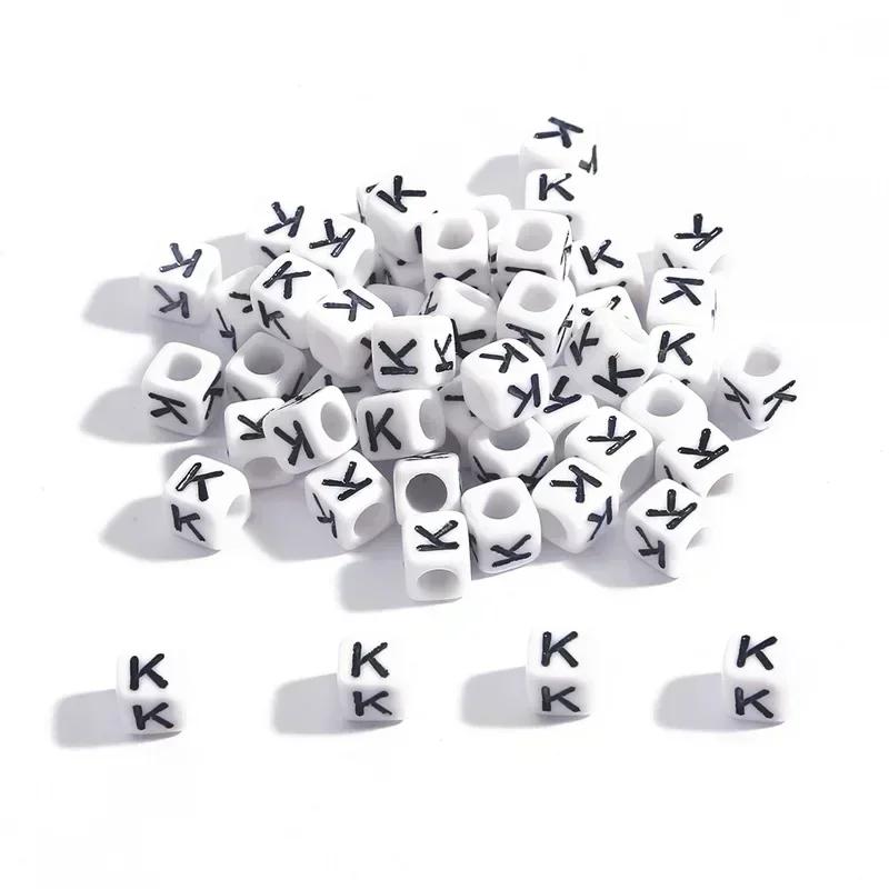 100-500pcs Acrylic A-Z Letter Bead White Square Cube Alphabet Bead for Jewelry Making Diy Bracelet Necklace Earrings Accessories