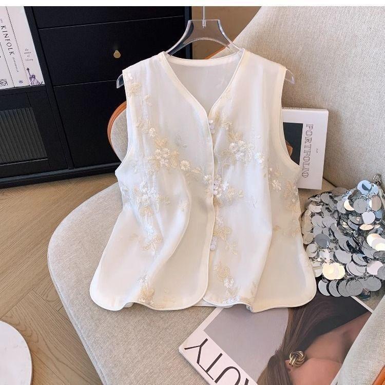 

Жилет жилет женская верхняя одежда лето новый вышитый жилет тонкий жилет топ без рукавов 3XL (recommended 138-75kg)