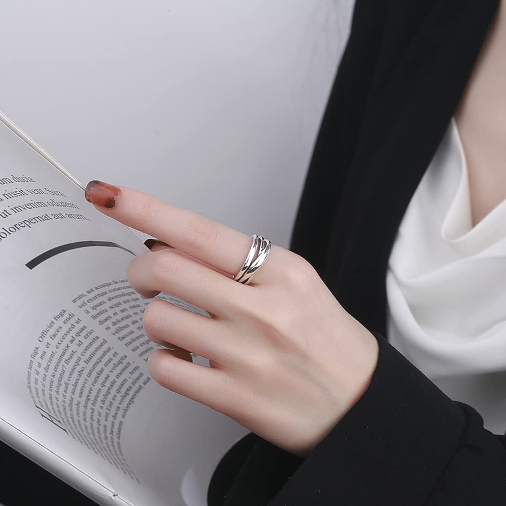 Shiny Surface Open Silver Pure For Accessory [Deelfel] Women's Ring, Simple, Three-Row, Silver, Cross, Ring, Ring, 925, Silver, Hypoallergenic,