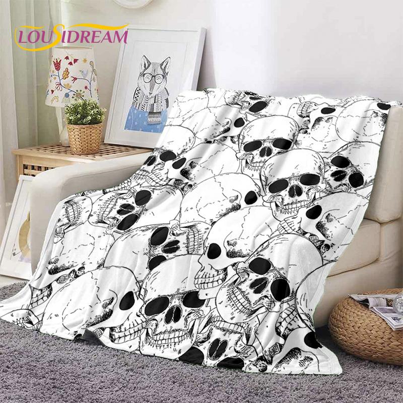 3D Horror Gotycka Czaszka Szkielet Miękkie Flanelowe Kocyki, Koc do Rzucania Wygodny Koc na Piknik Łóżka Kanapę Domową Sypialnię Prezenty