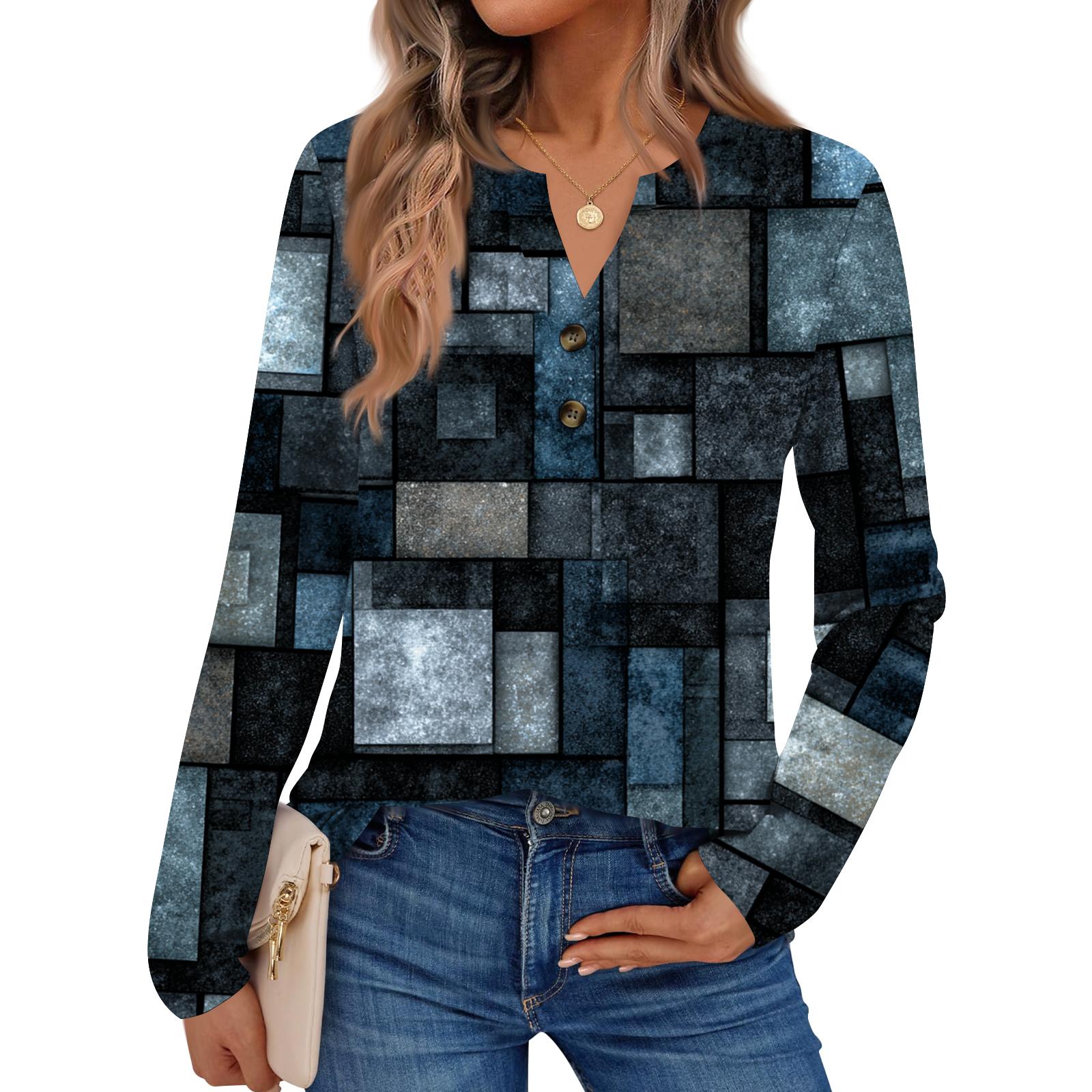 

Women s Floral Print Long Sleeve Shirt Elegant Casual Tops Trendy Shirt Tops L синий