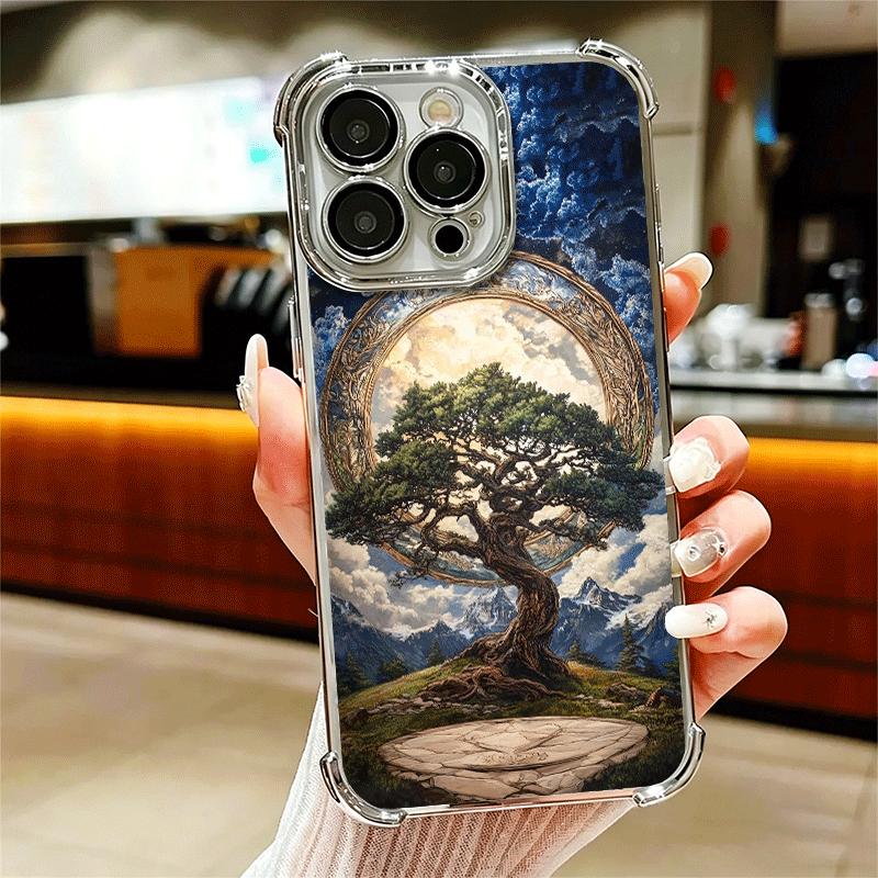 Tree of Life Space Soft Phone Case For iPhone 15 16 17 Air 14 Pro Max 16E Plus 13 12 Mini Plating Anti-Fall Fundas