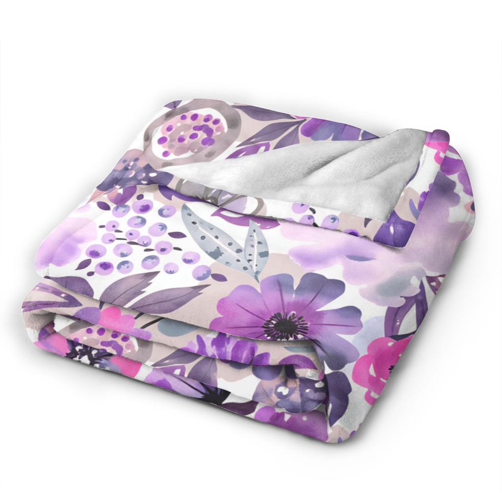 Watercolor Jewel Garden On Purple Warm Blankets Child Plush Throw Blanket Fashion Home Decor Flannel Bedspread Sofa Bed Cover