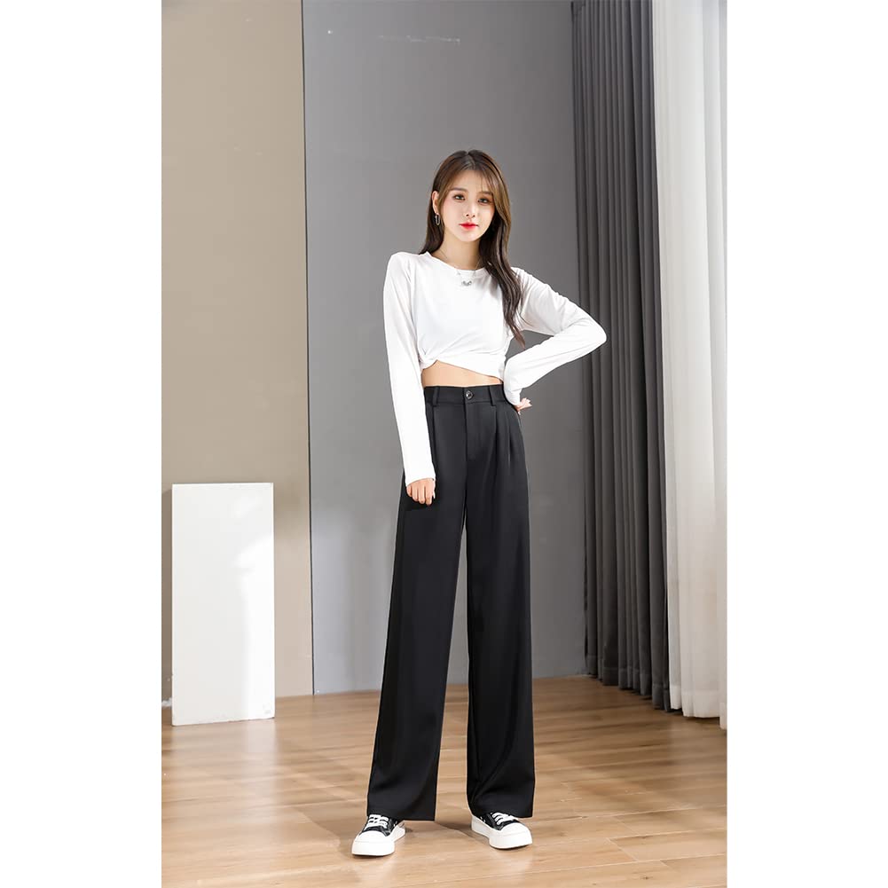 VYOOU Straight Comfortable for and Fall Size Women's Wide-Leg Pants, High-Waisted, Leg-Lengthening, Silhouette, Moisture-Wicking, Commuting, Spring,