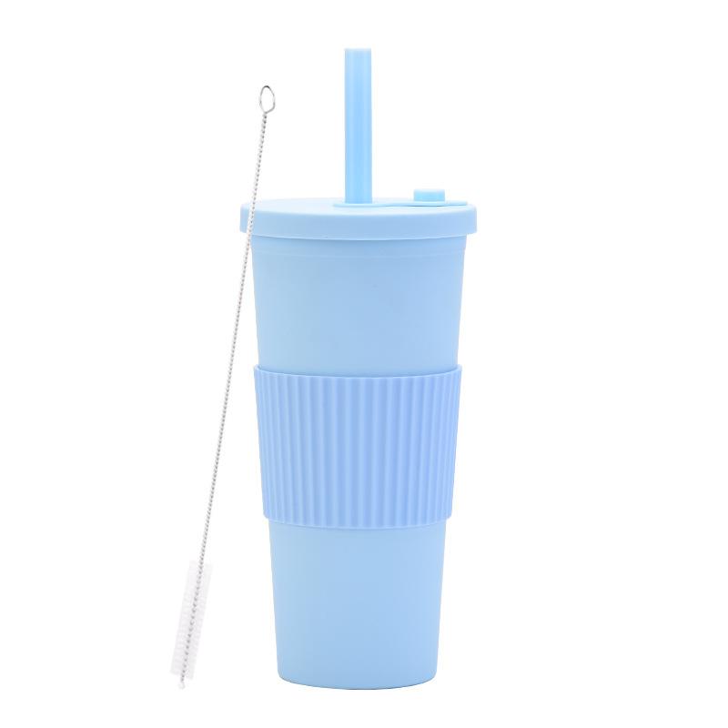2025 Large Capacity Double Layer Plastic Cup Large Hole Straw Pearl Boba Milk Tea Cup Portable Outdoor Straw Cup