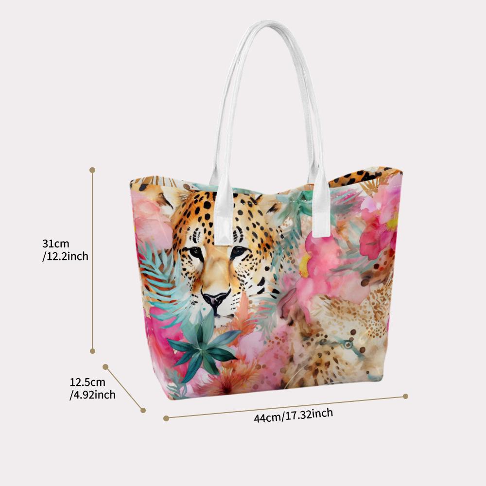Tropical Leopard Floral Casual Shoulder Bag for Daily Shopping Outings
