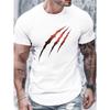 European Size Men's White Werewolf-Inspired Claw Mark T-Shirt - Red & Black Design, Short Sleeve Round Neck Casual Tee with Iconic Triple Claw Print