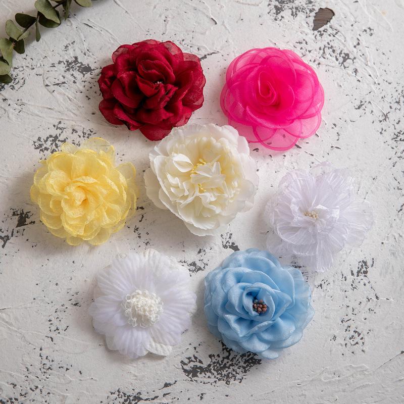 Colored Camellia Rose Fabric Broken Hair Duck Bill Clip Korean Flower Bangs Clip Photo Hair Accessories Woman
