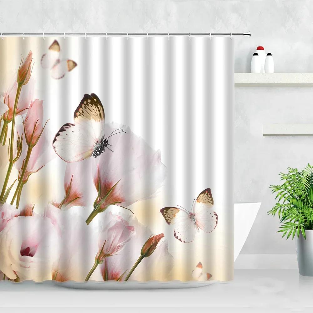 Duschvorhang Garten Bunte Blumen Natürliche Landschaft 3D Wasserdichtes Gewebe Badezimmer Vorhänge Badezimmer Zubehör Badezimmer Dekor