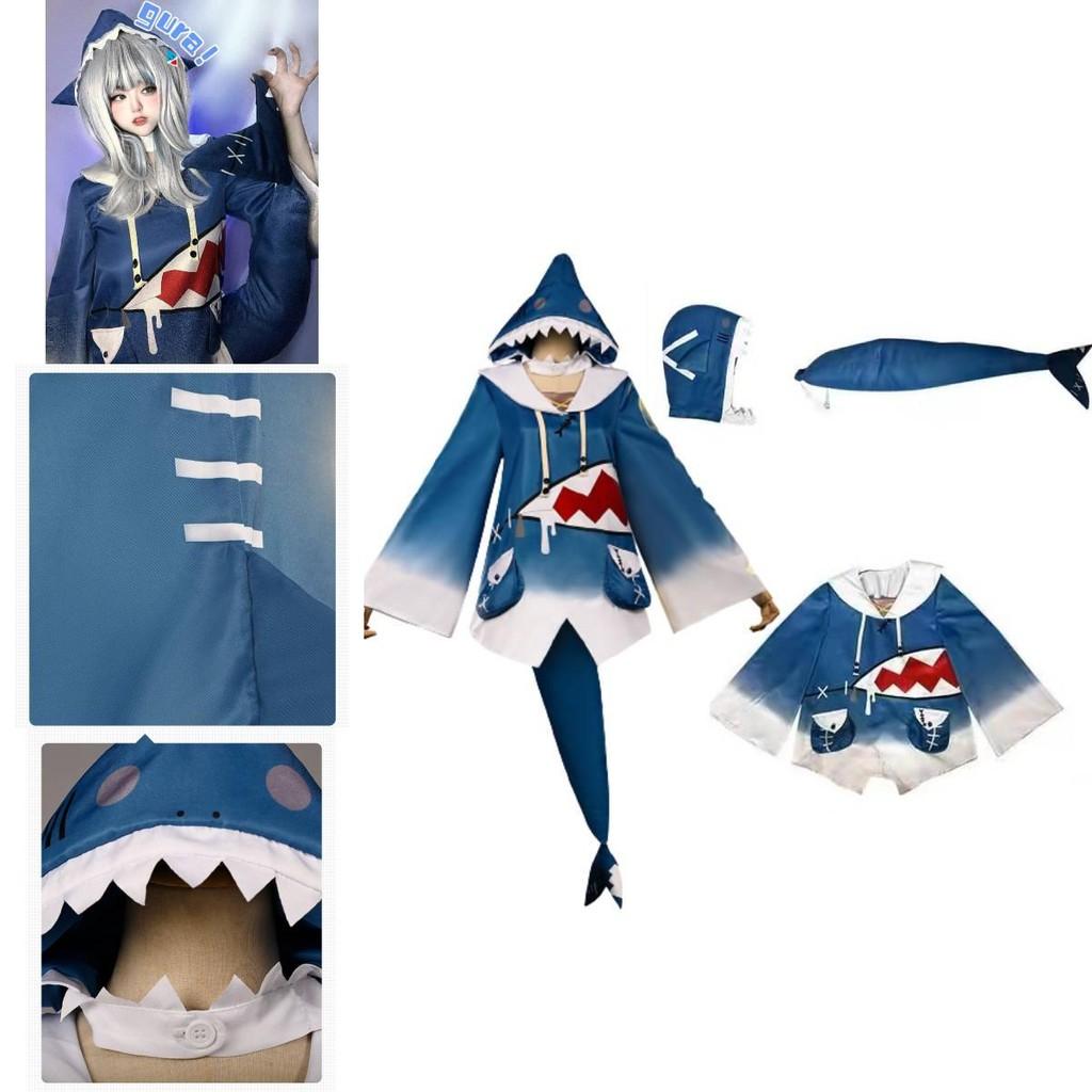 Holen Sie sich das Hololive Gawr Gura Cosplay Kostüm Haifisch Jacke Outfit Mit Fischschwanz Rollenspiel