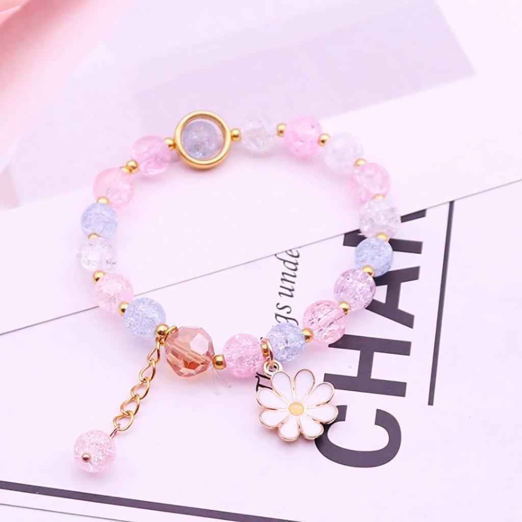 Chrome Crane Women's Bracelet, Prayer Beads, Small Flowers, Multicolored Jewelry Accessory, WB113 (06.White)