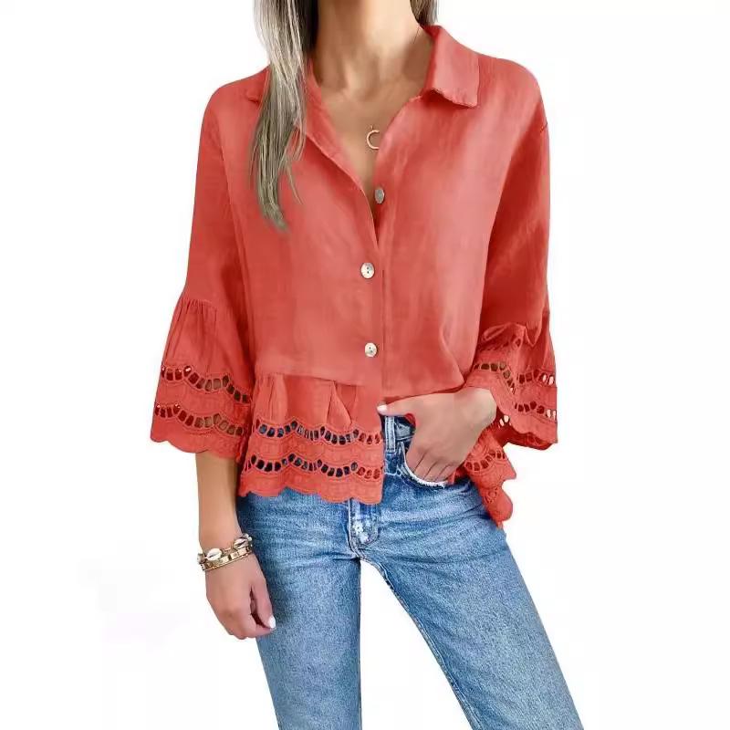 2025 Spring/Summer Women's Flare Sleeve Lace Shirt
