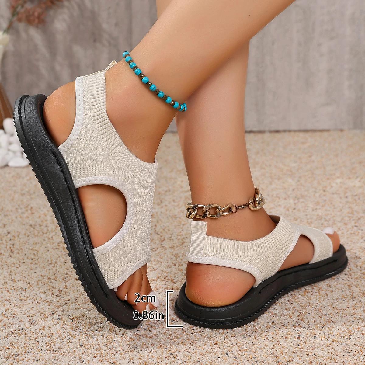 

Мода 2025 Летняя мода Женские сандалии Круглый носок Толстая подошва Однотонные Спортивная обувь Сетчатые Дышащие Сандалии с открытым носком для женщин 36 бежевый