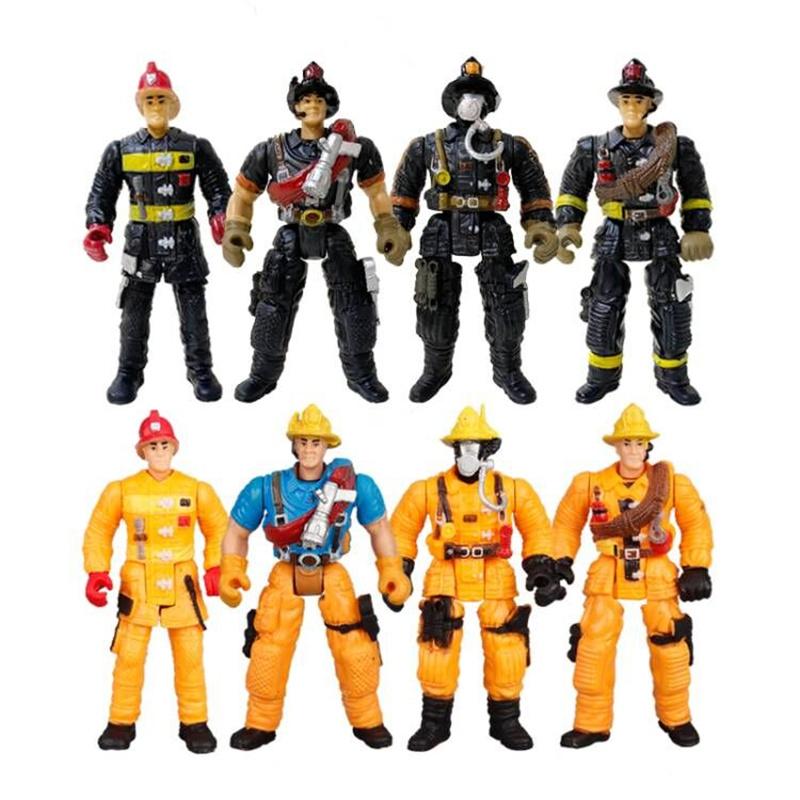 4 Zoll Feuerwehrleute Feuerwehrmann Actionfiguren Arbeiter Männer Soldat Spielset Modell Spielzeug Figur Werkzeug für Kinder Jungen Kind Weihnachtsgeschenk