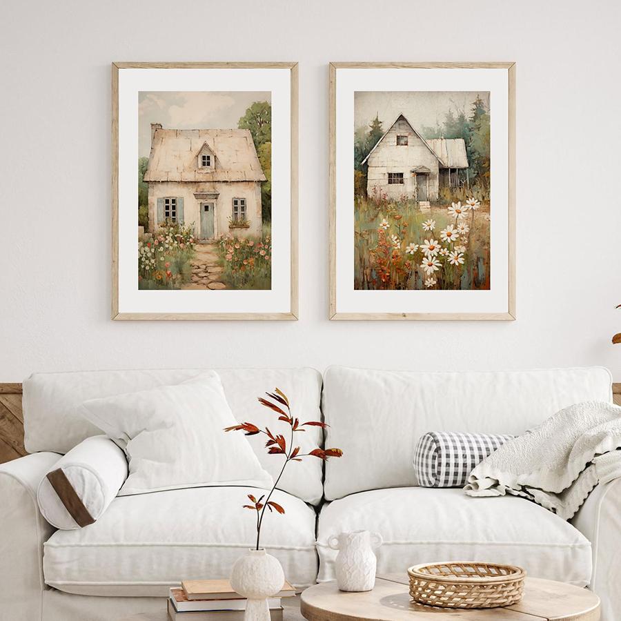 Vintage Steinhausdruck Französisches Landhaus Gemälde Leinwandposter Rustikale Bauernhaus Wandbilder Heim Zimmer Wanddeko