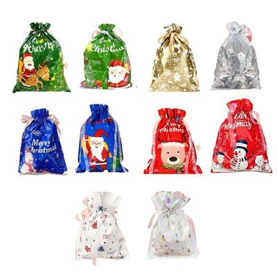 5PCS Plastic Holiday Gift Bags With Secure Drawstring and Festival Designs Party Essential Candy Containers