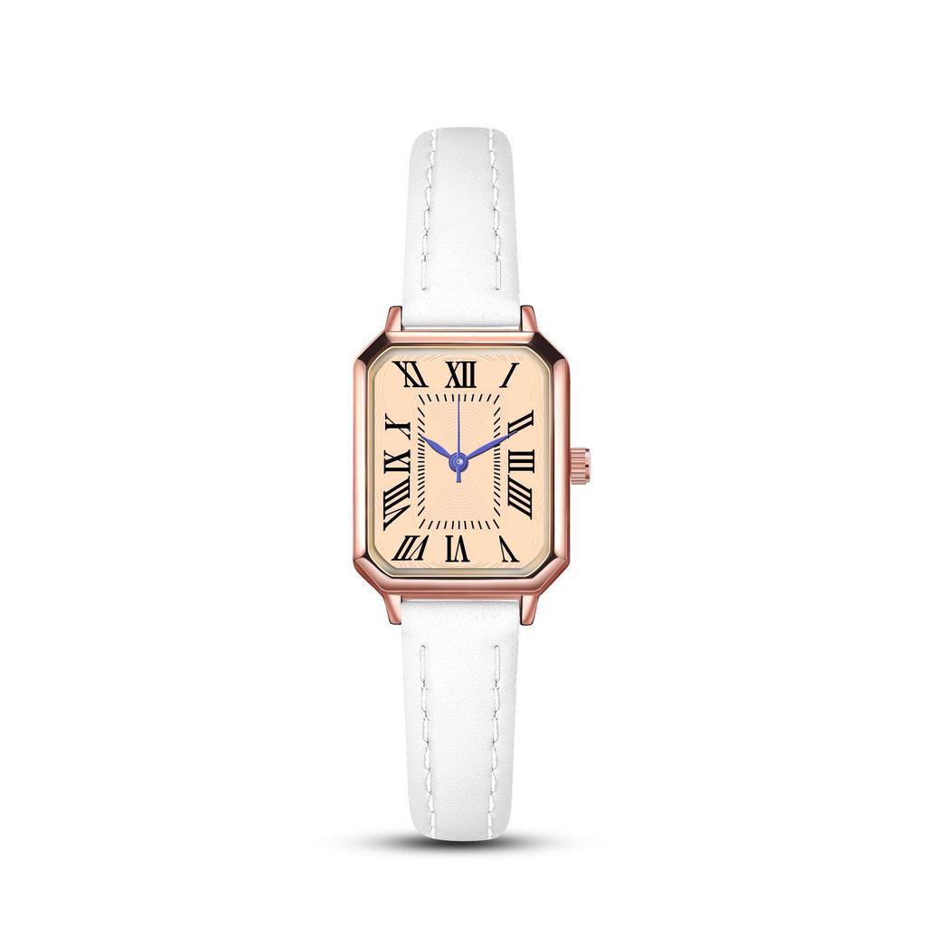 Roman-Style Ladies Square Dial Quartz Watch with Cowhide Strap