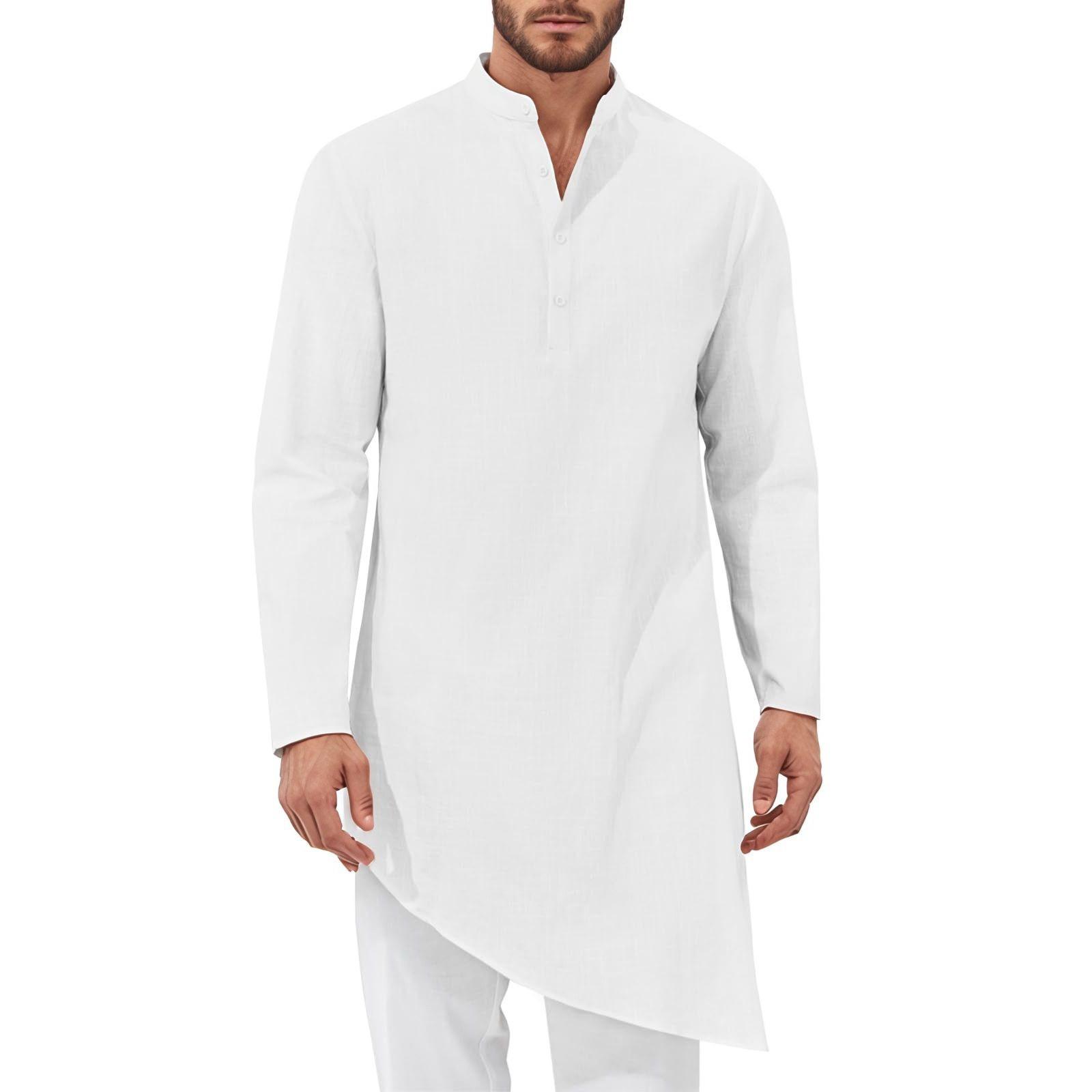 

Мужские мусульманские рубашки с V-образным вырезом и длинным рукавом Винтажная мужская одежда Исламская арабская повседневная мужская рубашка Кафтан Дубайский кафтан Мусульманский XXXL белый