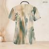 Women Plus Size Abstract Printed Nurse Scrub Top Keyhole Neck Short Sleeve With Front Pockets