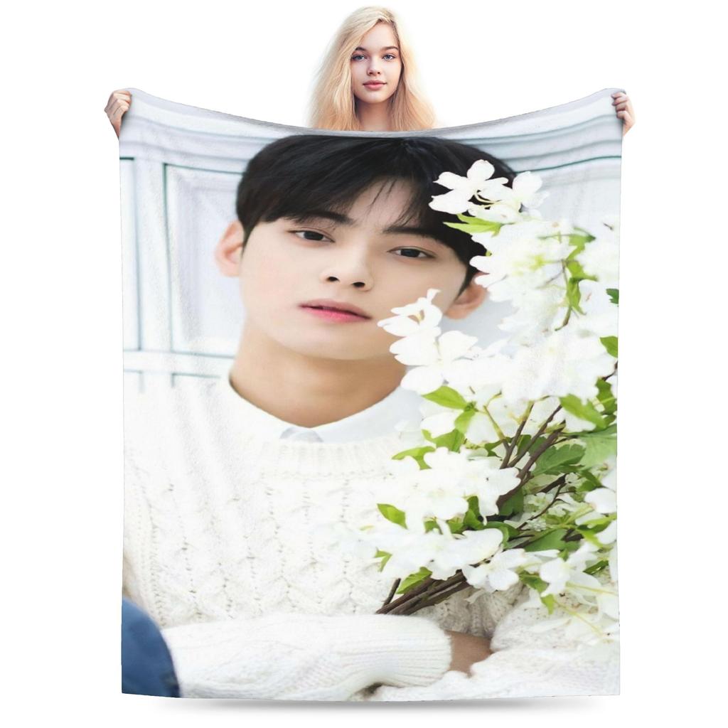 Cha Eun Woo Flannel Blanket Winter Warm Soft Throw Blanket for Child Home Decor Fluffy Bedspread Sofa Bed Cover