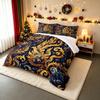 3 Piece Bedding Set Ornate Gold Blue Floral Damask Pattern Navy Print Duvet Cover for Adult Room Decor