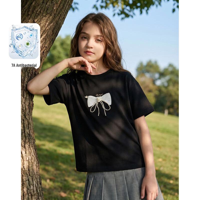 

Montagut Girls Antibacterial Bow Beaded Short Sleeve T-Shirt 140