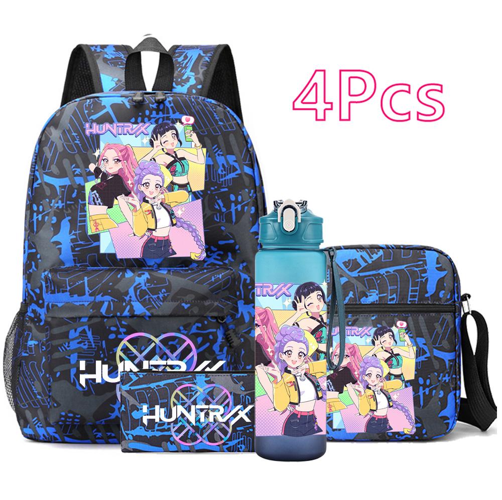

4Pcs/set Anime Cute K-Pop Printed Backpack with 750Ml Water Bottler for Teenager Student Girl Boy Bookbag Kid Gift Large Capacity Travel Bag Rucksak