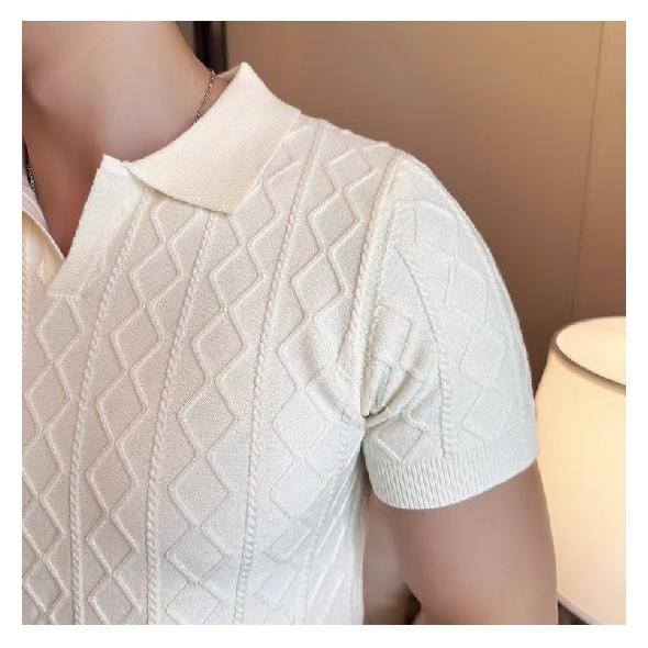 Sommer Casual High-End Poloshirt für Herren, Britisch Retro Button-Up Business Leicht und Atmungsaktiv Umlegekragen Kurzarm T-Shirt