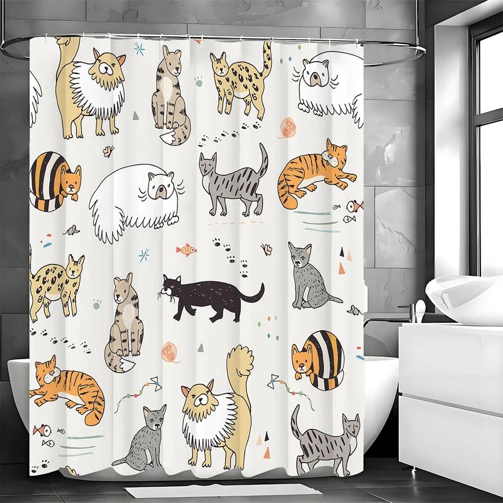 Cute Cartoon Animal Shower Curtain, Bathroom Decorative Shower Curtain, Waterproof Shower Curtain with Hooks 180x200cm W90xH180cm
