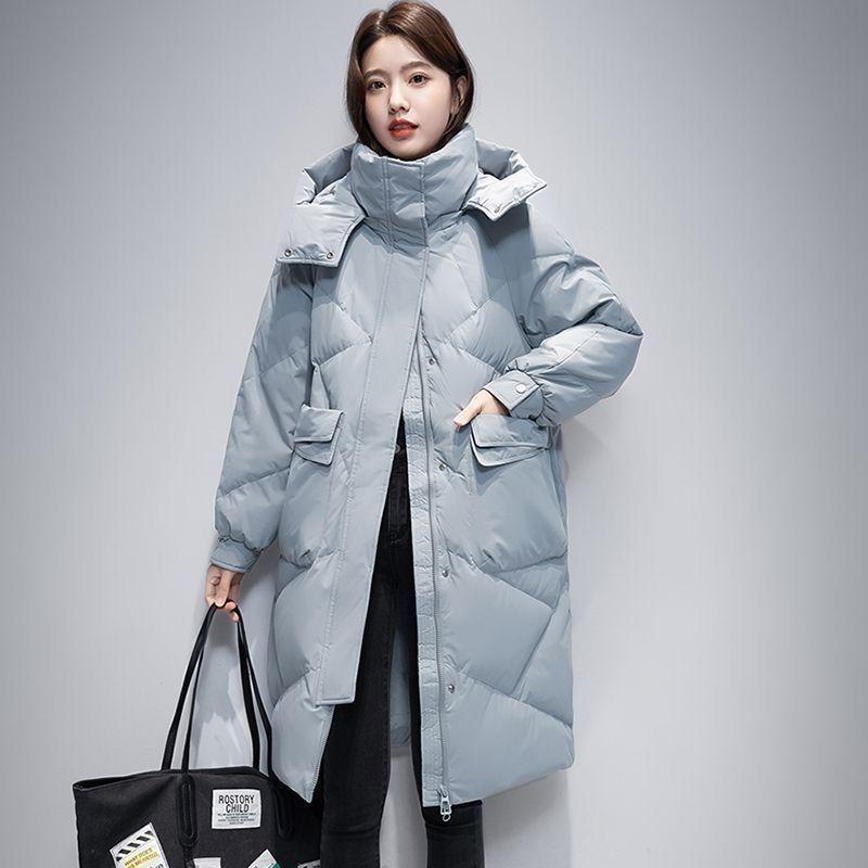 

Women s Mid-Length White Duck Down Puffer Jacket - 2025 Korean Style, Thick, Warm, Loose Fit Winter Outerwear L (suitable for 110-125 jin) синий