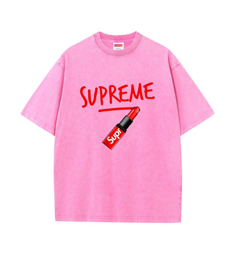 

SX-12 Supreme 2025 Літо Нова Випрана та Поношена Футболка з короткими рукавами з візерунком помади з бавовни Вільна футболка та ретро XL зелений