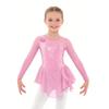 Robe de Danse Fille Manches Longues Col Rond Décoration Sequins Fleur Devant Creux Dos Robe de Performance Élégante