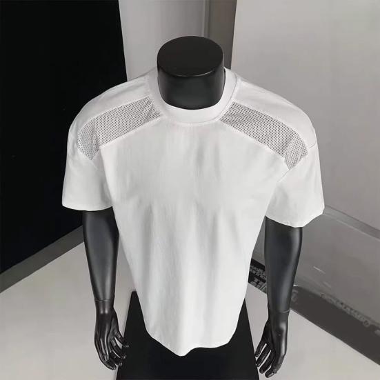 Herre Atletisk T-shirt Åndbar Hurtigtørrende Tee med Skuldernet Indsats Løstsiddende Rund Hals T-shirt til Sommer Træningscenter Fitness Træning