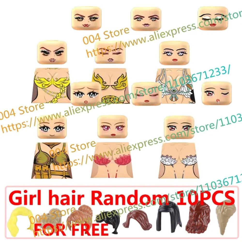 18+ Adult Building Block MOC Anime Action Figure Sexy Model Date Cartoon Swimwear Girl Hair Kit Ornament Toy Gift Collection F31