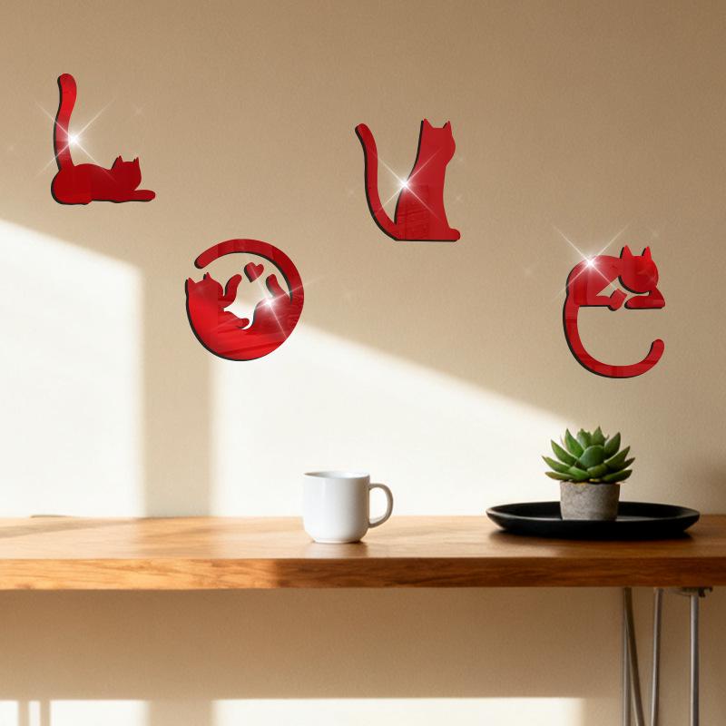 Decorative Cat-Shaped Acrylic Wall Sticker for Bedroom, Living Room, and Kids' Room
