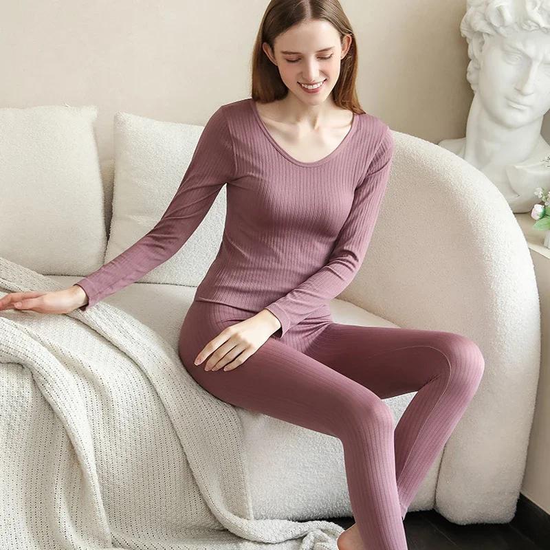Women Thermal Underwear Winter Long Sleeve Clothes Seamless Intimate Set Female Thick 2 Pcs Sleepwear