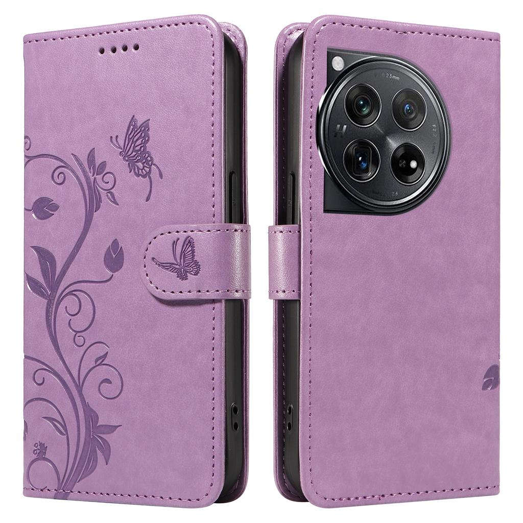For OnePlus 12 5G PU Leather Cases Flower Pattern Wallet Stand Phone Cover with Strap