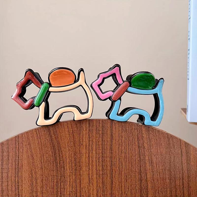 1Pc Cartoon Dog Shape Colorful Hair Claw Cute Hollow Out Creative Grab Clip Female Plastic Hair Clip