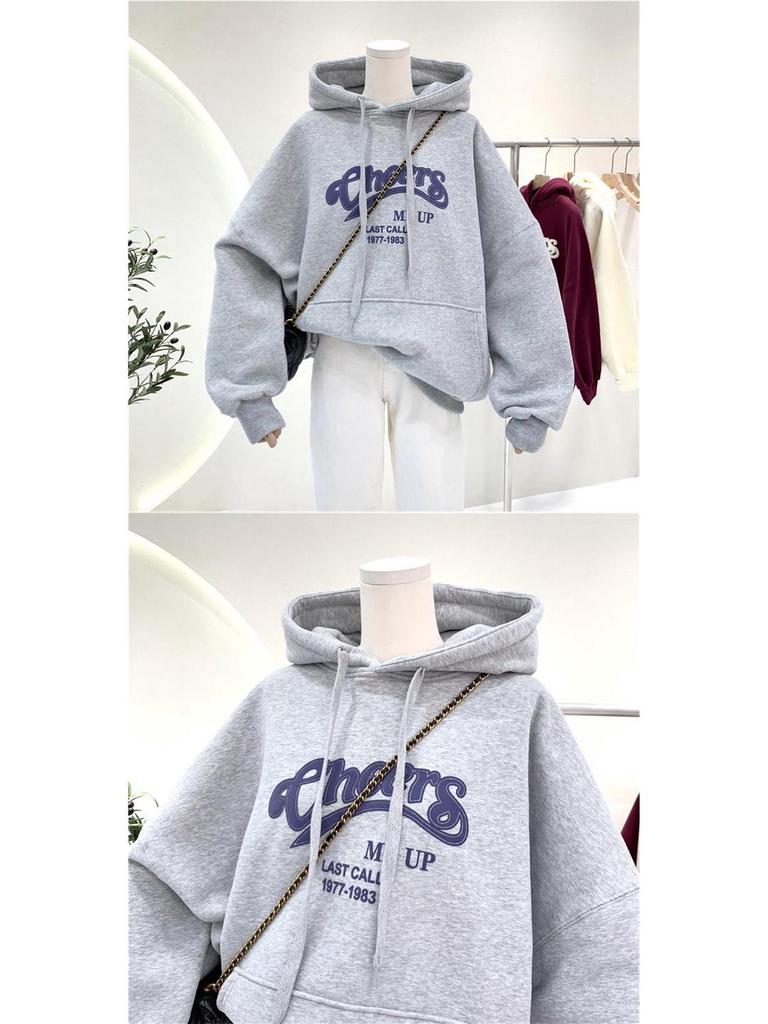Women's Fleece-Lined Hoodie: Ulzzang Loose-Fit, Korean Style, Autumn/Winter 2025 Trend.