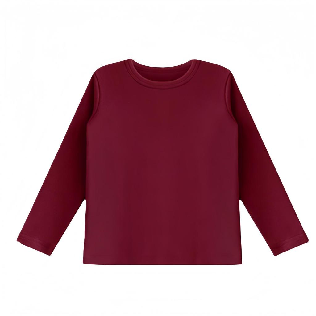 Kids' Long Sleeve Base Layer Top - Plain White or Black Pure Cotton T-shirt for Boys and Girls, Spring/Fall Wear