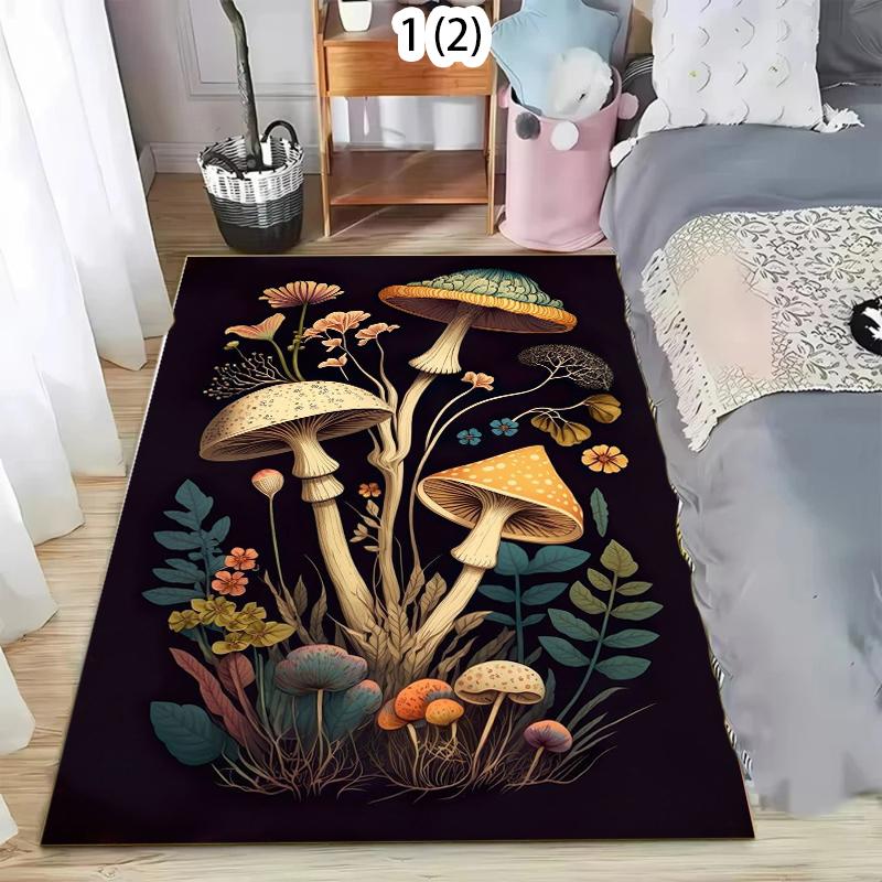 Colorful Mushroom Floral Combination Pattern Area Rug - Fresh Vitality Style Non-Slip Floor Carpet for Living Rooms Home Decor