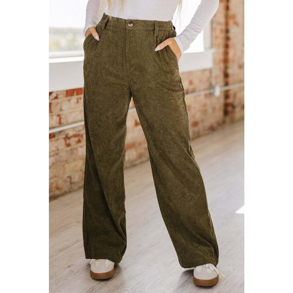 Pantalon casual large pour femme, taille haute, coupe ample, style vintage en velours côtelé