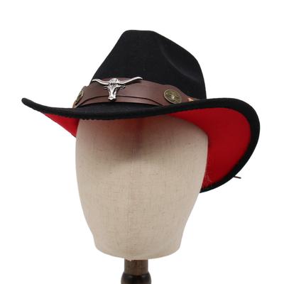 European And American Two-Color Black Top Hat, Western Cowboy Hat, Ethnic Style Jazz Hat, Cow'S Head, Tweed Hat, Men And Women