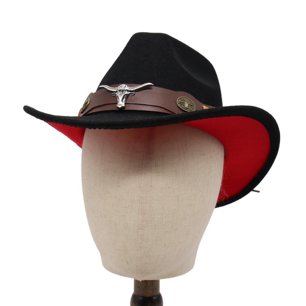 Двухцветная черная цилиндрическая шляпа, ковбойская шляпа в этническом стиле, джазовая шляпа, твидовая шляпа «Голова быка» для мужчин и женщин One size fits all