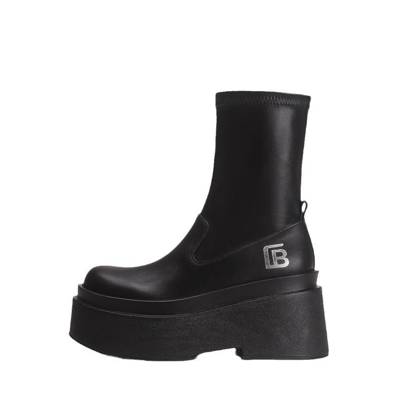 Høst Vinter Dame Knehøye Støvler Mote Komfort Mykt Skinn Plattforms hæl Lange Ankelstøvletter Trend Damesko