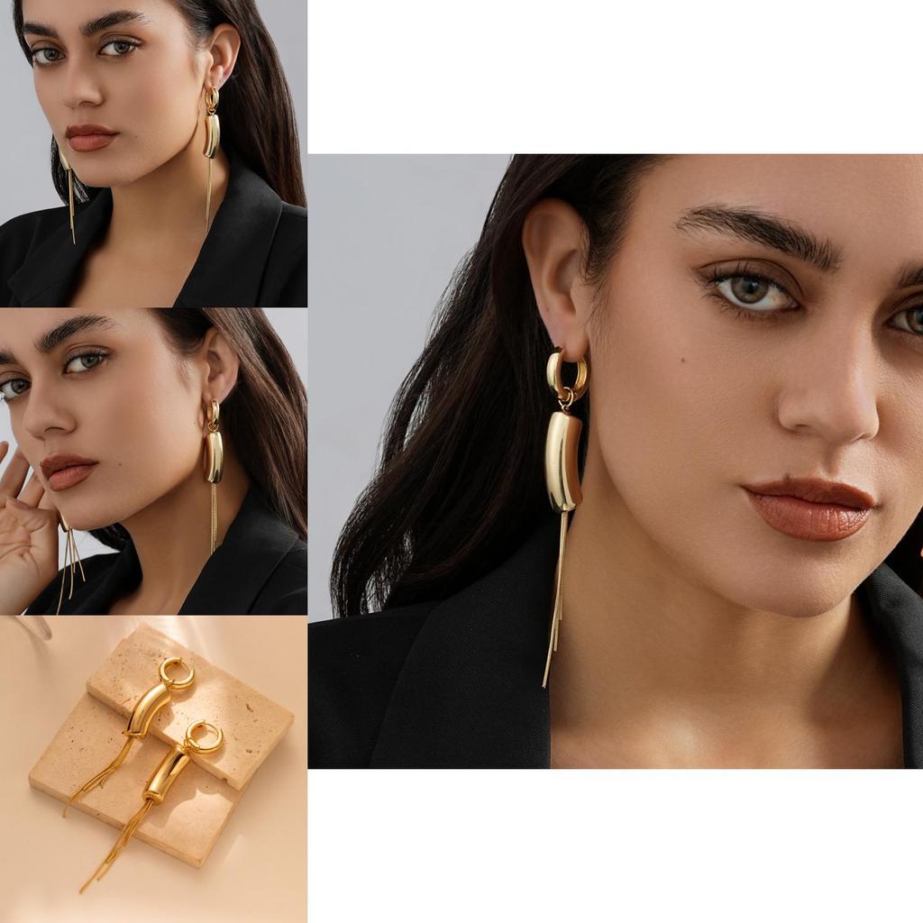 Gold Geometric Stylish Long Tassel Earrings For Women Design Asymmetrical