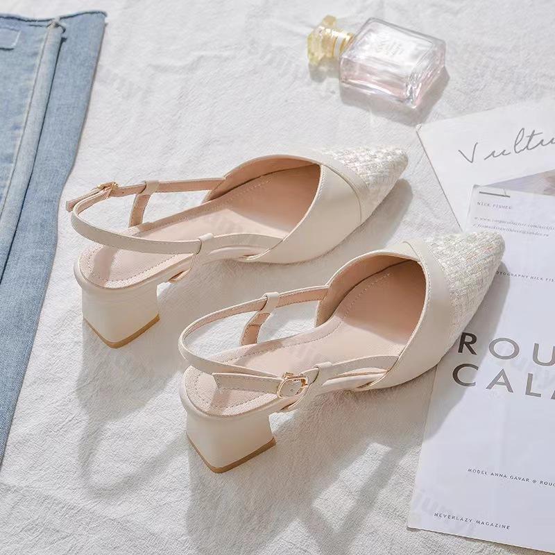 Women's Pumps Fashion Pointed Toe Buckle Strap Slingbacks Chunky Heel Sandals Spring Summer New Simple Versatile High Heels