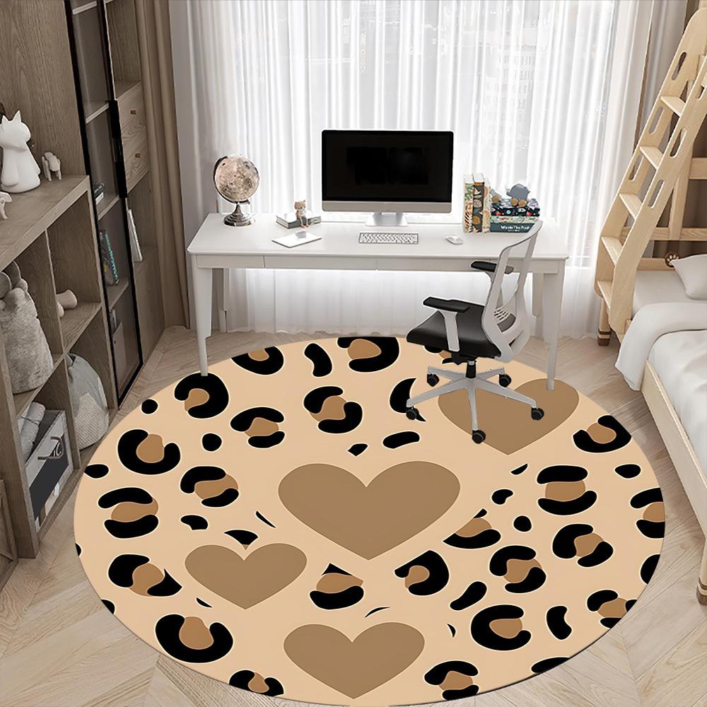 1pc Leopard Print Hearts Office Round Area Rug, Indoor Mat Suitable ForOffice, Under Office Chairs Bedroom Living Room Home Decor, Room Deco T220