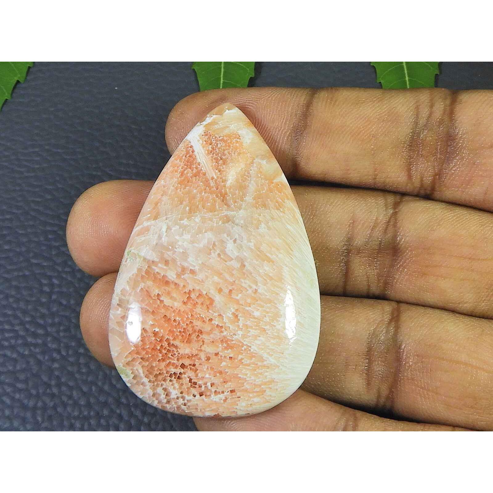 

Natural Pink Scolocite Pear Shape Cabcohon Loose Gemstone 76Cts. 33X51X07MM SK-3524