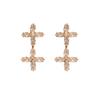 Light Luxury Double Cross Four-Leaf Clover Zircon Earrings in Gold-Plated Copper.